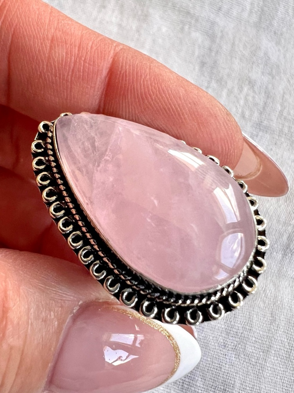 925 LOVE BOMB Rose Quartz Teardrop Ring 8